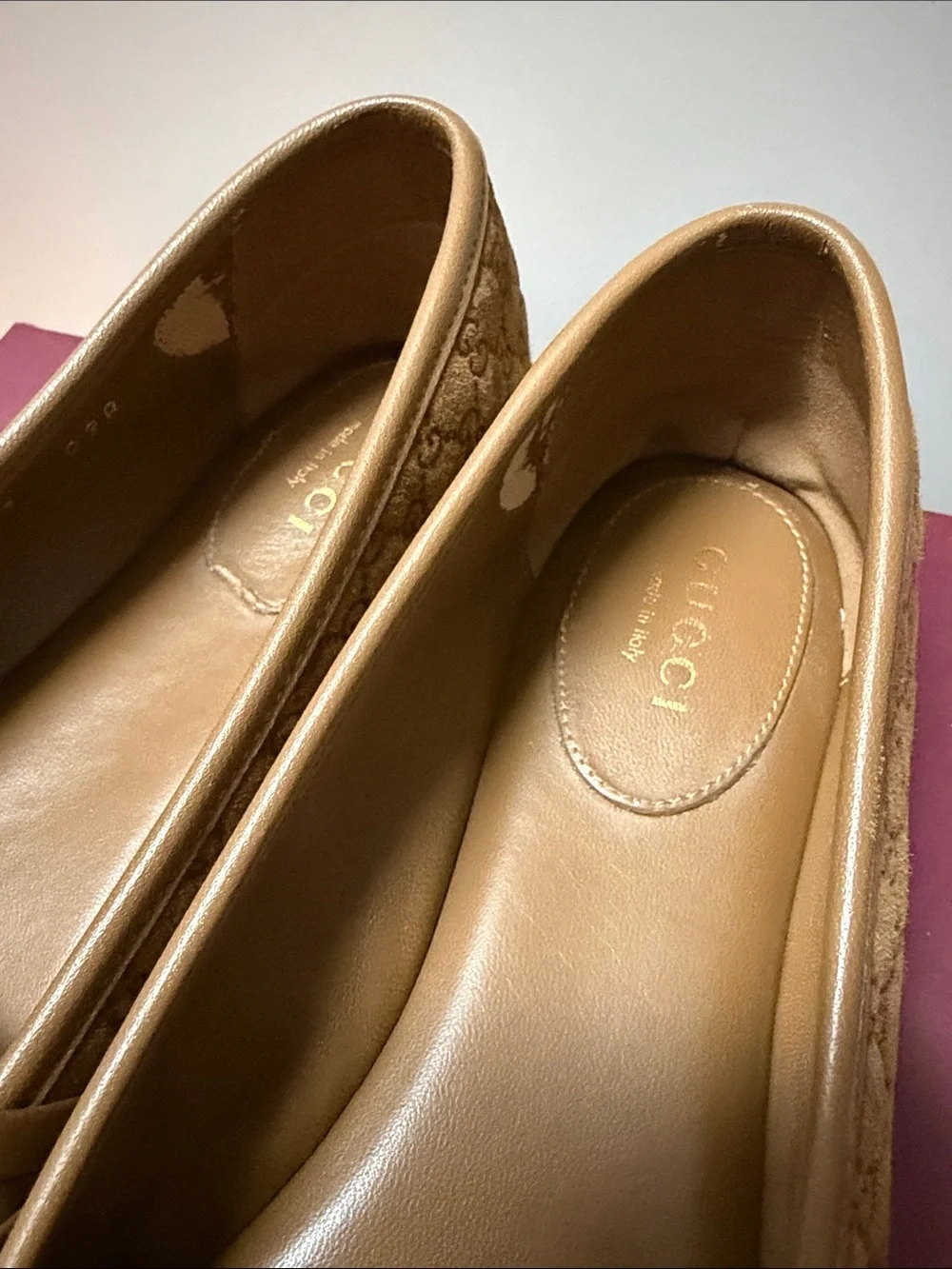 Gucci Tan Signature GG Horsebit Mary Jane Flats